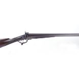 S58 12 bore pinfire double sporting gun by Tatham, 30 ins damascus steel barrels, the rib