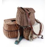 Brady canvas and wicker creel, together with two other creel baskets (3)
