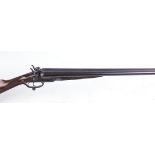 S2 12 bore double hammer gun by A. Lancaster c.1874, 30 ins brown damascus barrels inscribed A.