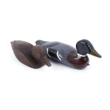 Painted wooden Mallard decoy; wooden Teal decoy (2)