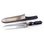 Siebe Heinke divers knife, 7¾ ins double edged blade etched SIEBE HEINKE OF ENGLAND, brass hilt,