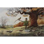 Six framed and glazed prints: Thelwell, Peter Scott, John Gould and others