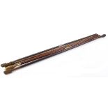 Rosewood two piece brass mounted cleaning rod and mop, together with four various cleaning rods