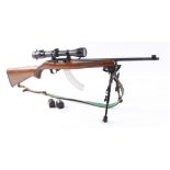 S1 .22 Ruger 10/22 semi automatic rifle, 19½ ins barrel threaded for moderator, Butler Creek 25 shot