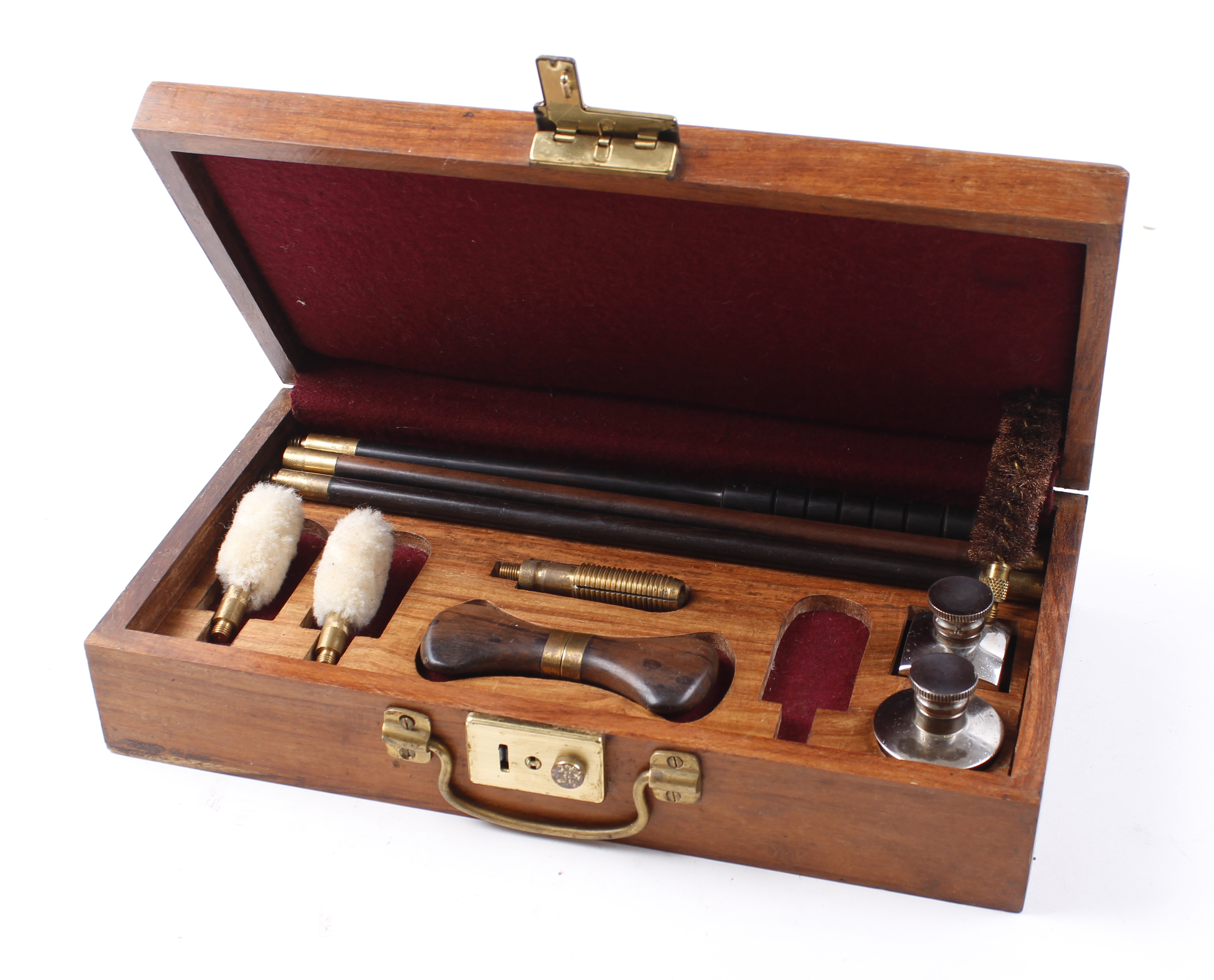 12 bore cleaning and maintenance kit, including three piece cleaning rod, turn screws, two plated