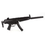 S1 .22 GSG-5 semi automatic tactical rifle, moderated barrel, black synthetic retractable stock (
