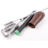 Leather covered telescopic shooting stick, 20 bore Paradox cleaning rod, pair leather gaitors, etc