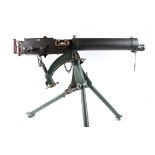 .303 Vickers heavy machine gun, on tripod stand with belt, belt box, green wooden case with rope