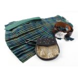 Scottish kilt with sporran belt tie and garters, size approx. 34 ins