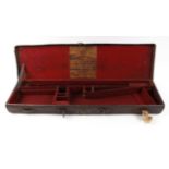 Leather gun case for restoration (handle missing), claret baize lined fitted interior for 30 ins