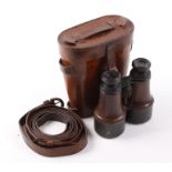 WWI 5 x 2,7/16 field binoculars, leather covered in fitted leather case by Joseph Levi & Co. 97