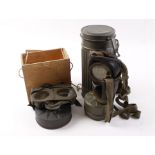 WWII German M44 civilian gas mask in original box with original instructions; 1936 German military