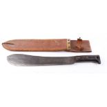 WWII Collins Legitimus machete, 15 ins bolo blade dated 1944, composite grips in studded leather