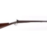 S58 12 bore Percussion double sporting gun by Lofley, 28½ ins barrels, brass mounted ebony ramrod,