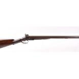S58 16 bore Percussion double sporting gun by Walker c.1855, 30 ins brown damascus barrels inscribed