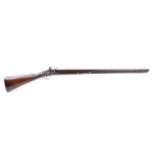 S58 12 bore Flintlock single sporting gun, 32 ins tapered half stocked damascus barrel with inset