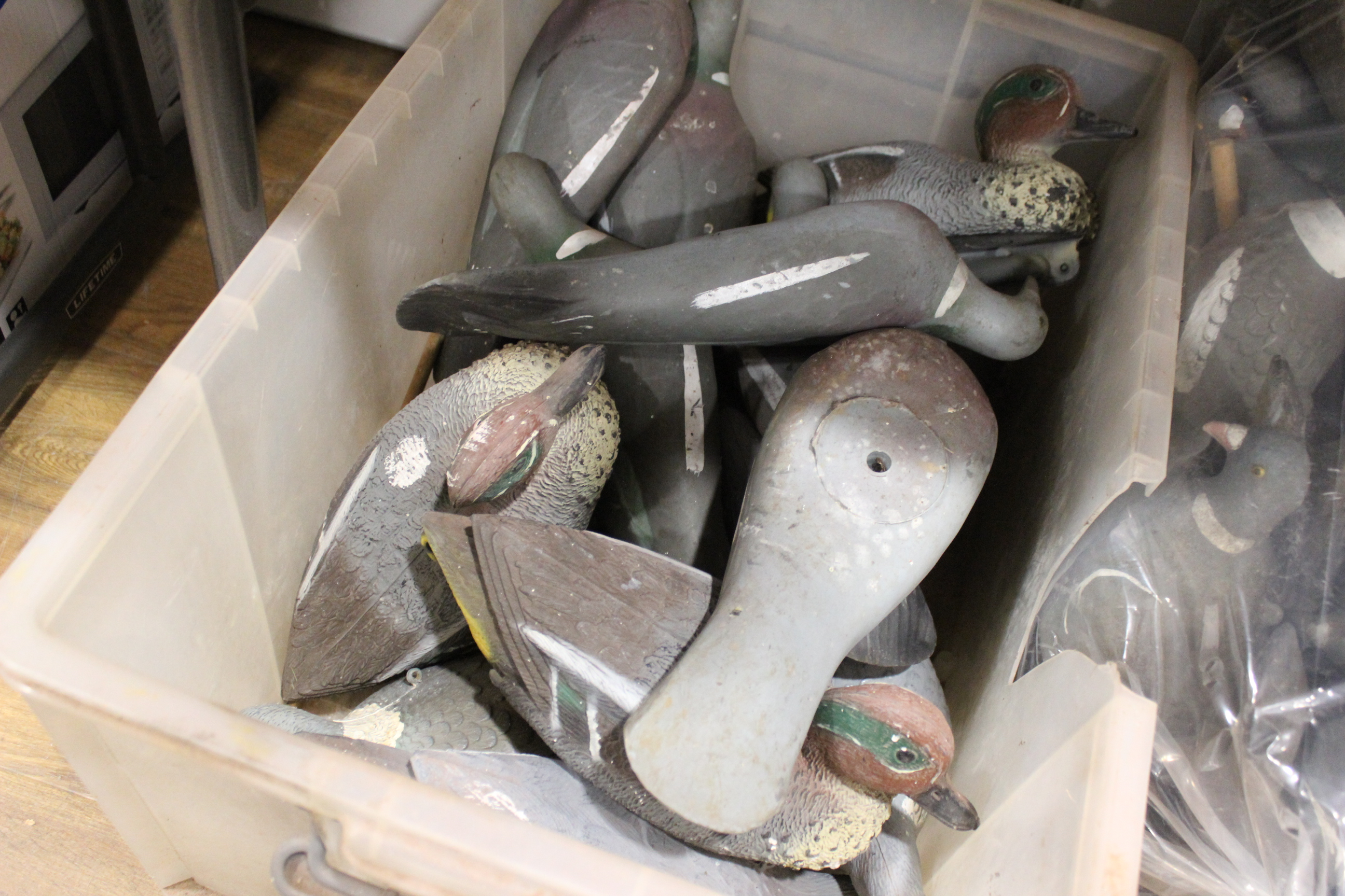 16 various pigeon decoys, shell and full bodied; 3 duck decoys - Image 2 of 3