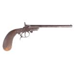 S5 9mm Belgian semi hammer double shot pistol, 7½ ins barrels, chequered wood grips, no. 4913
