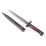 Belgian SAFN bayonet, 8¾ ins double edged blade, metal studded wood grips, stamped SA30, no.