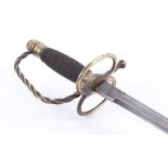 English Court Sword, 26½ ins double edged tapered steel blade, brass knuckle bow, brass rope twist