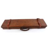 Leather motor case with claret baize lined fitted interior for up to 30½ ins barrels, Cogswell &