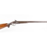 S58 16 bore double percussion sporting gun, 28 ins brown damascus barrels, underside stamped STUBS