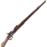 S58 .577 Nepalese Snider action rifle, 36 ins fullstocked steel banded barrel, steel cleaning rod,