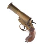S1 1 ins flare pistol, 5½ ins brass barrel with flared muzzle, the frame stamped WOLSELEY 1917