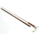 Victorian sword stick with 29 ins squared tapered blade, brass mounted malacca cane outer, silver