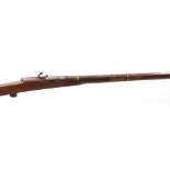 S58 Indian Matchlock Torador, 59 ins fullstocked brass banded barrel with flared muzzle, steel