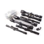 8 various rifle scopes, assorted scope mounts and covers, and laser sight