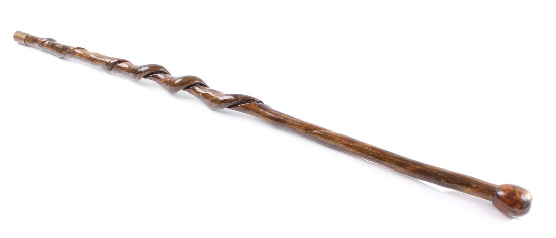 Honeysuckle twist walking cane, turned walnut handle with inset Holland & Holland head stamp,