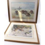 Signed framed and glazed print 'The Grouse Family' by Roger McPhail No.85/500 25 ins x 21½ ins;