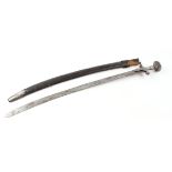 Eastern Tulwah with 30 ins curved blade, stepped quillons, plain steel grip (repaired), wheel