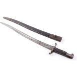 British Pattern 1856 sword bayonet, 22½ ins fullered blade, broad arrow and other ordnance marks,