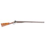 S58 14 bore Percussion double sporting gun, 29½ ins damascus barrels with platinum breech plugs,