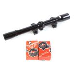 4 x 20 Webley air rifle scope with mounts; Two pair Parker Hale scope mounts (26mm High and 26mm