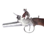 S58 50 bore Flintlock pocket pistol with turn off barrel, engraved boxlock action inscribed H.