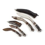 Four various kukri knives with studded horn grips