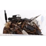 Box of mixed and various gun parts: Trigger guards, butt plates, part actions, locks, etc