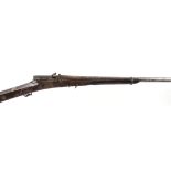 S58 32 bore Indian matchlock carbine, 32½ ins steel barrel with decoration and flared muzzle, half