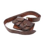 .410 leather cartridge belt; Two leather ammo/magazine belt worn pouches