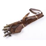 Two vintage leather double shot bandoliers (two measures missing)