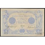 France, Banque de France, 5 francs, October 1916, serial number A.14227 811, (Pick 70, Fayette...