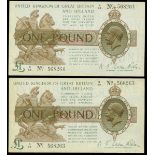 Great Britain, Treasury Notes, pair of consecutive 1 pound, ND (1919), serial number N26 568263...