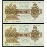 Great Britain, Treasury Notes, pair of consecutive 1 pound, ND (1922-23), serial number F1 99 2...