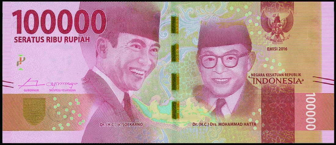 Indonesia, Bank Indonesia, 100,000 rupiah, 2016, solid serial number VAE 555555, (PNL),