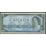 Bank of Canada, $5, replacement, 1954, serial number *R/C 0005215, (Pick 77a),