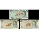 Bermuda Monetary Authority, group of 3 specimens, (Pick 31s, 32s, 32cs1),