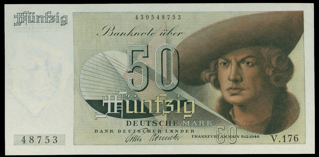 Federal Republic of Germany, 50 Deutsche Mark, 1948, serial number V.176 48753, (Pick 14a),